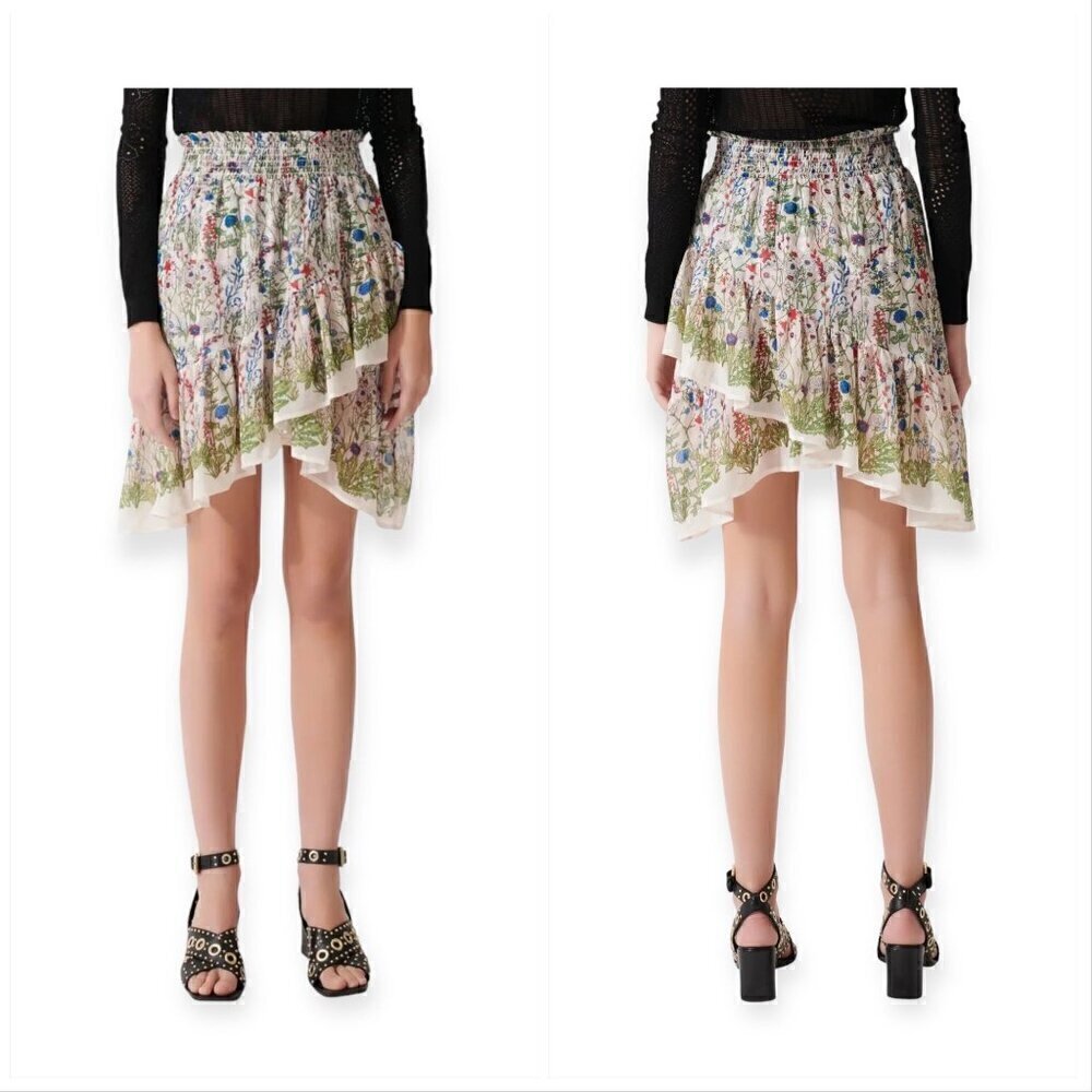 Maje Jonquille Floral-print Crepe Mini Skirt, Size 40EU/US M